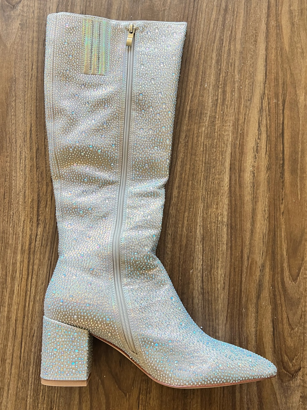 NWT Sparkly Rhinestone Glitter Silver Boots Women (Size 9.5M) Block Heel Pointy - Picture 5 of 16